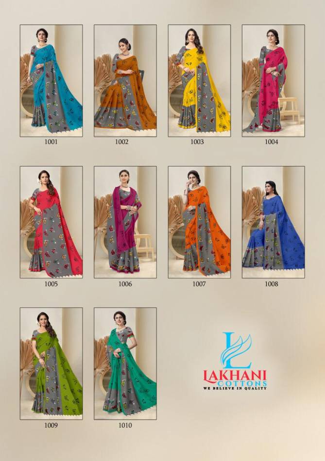 Lakhani Butterfly Pure Cotton Latest Printed Casual Wear Designer Cotton saree Collection
